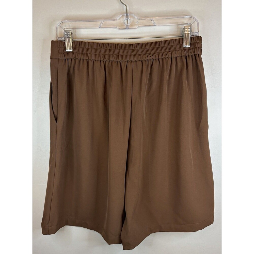 MELLODAY Brown High Rise Front Pleat Shorts Medium 7.5" Inseam Dressy Flowy NEW - Picture 3 of 11